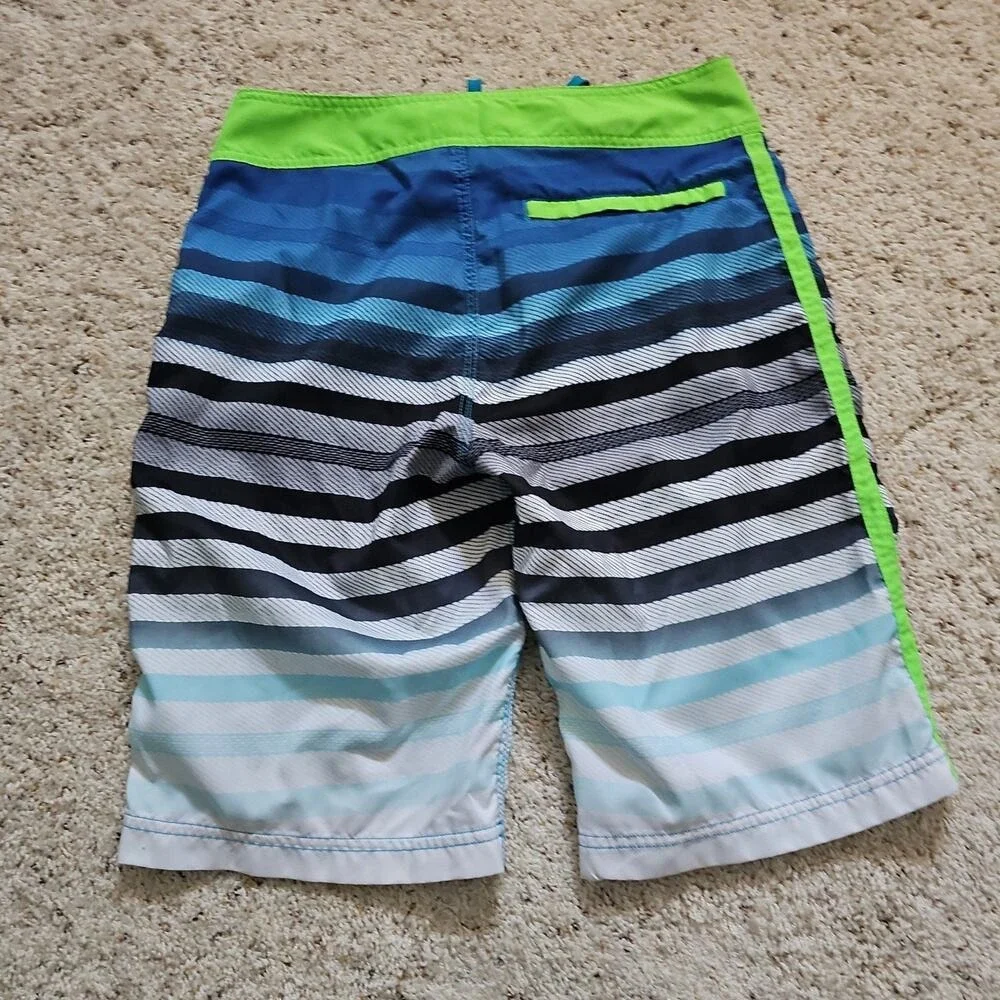 Hurley Mens Board Short Blue Green Striped Swim Trunks Size 28 Water Sport Vacay